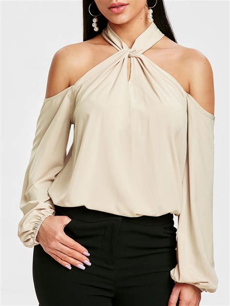 puff sleeve keyhole cold shoulder blouse woman fashion beautiful rosegal use code：rgiwd with 25