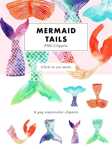 Mermaid Tails Watercolor Cliparts Custom Designed Illustrations ~ Creative Market