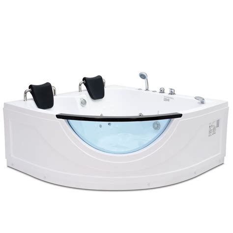 This corner bath is designed to save space while still offering plenty of room for you and a partner. Homeward Bath 2-Person Corner Rounded Whirlpool Bathtub ...