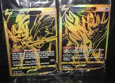 A set of richly designed metal condition markers Pokemon Zacian V & Zamazenta V Gold Ultra Premium Promo ...