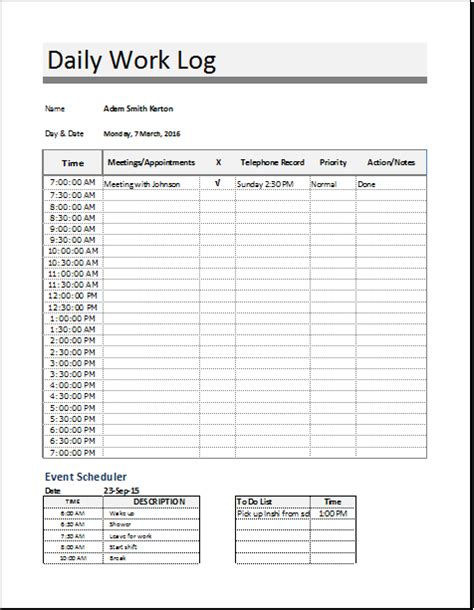 Work Performed Template New Ms Excel Daily Work Log Template In My