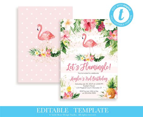 Editable Flamingo Birthday Invitation Template Lets Flamingle Girl