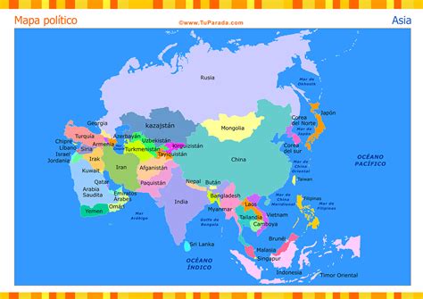 Mapa De Asia Con División Política Mapas Tarjetas