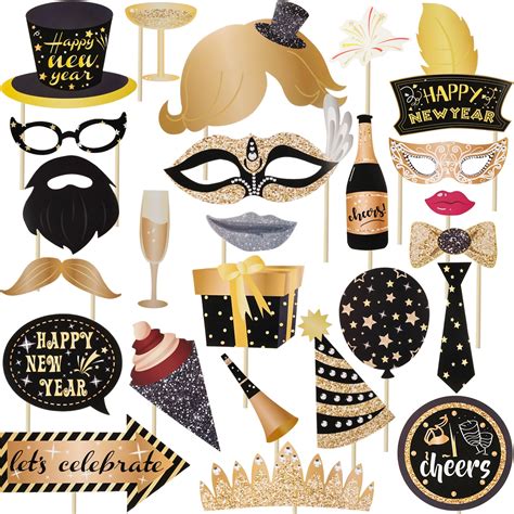 Jovitec 25 Pieces 2020 Happy New Year S Eve Party Photo Booth Props Kit For New Years Event