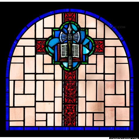 Axe Bible And Cross Religious Stained Glass Window