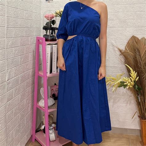Nett Elona Dress Electric Blue One Shoulder Sabrina Maxi Long Dress