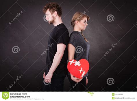 Sad Couple Holds Broken Heart Stock Image Image Of Husband Split