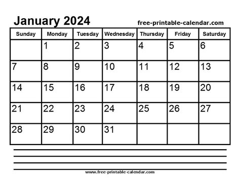 2024 January Calendar Printable Free Printable Calendar