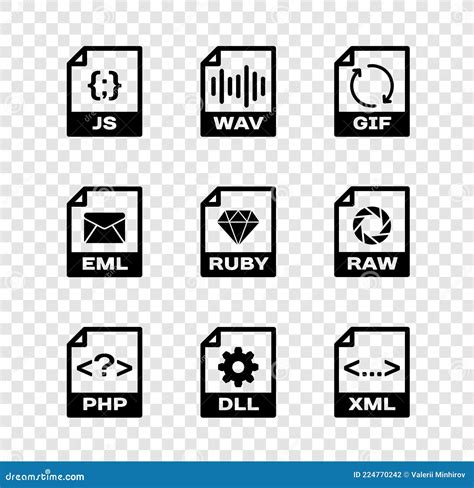 Set Js File Document Wav  Php Dll And Xml Icon Vector Stock Vector Illustration Of