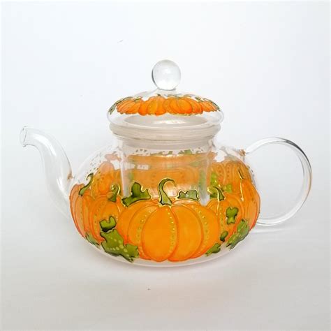 Pumpkin Teapot Hand Painted Personalised Glass Teapotfor Etsy