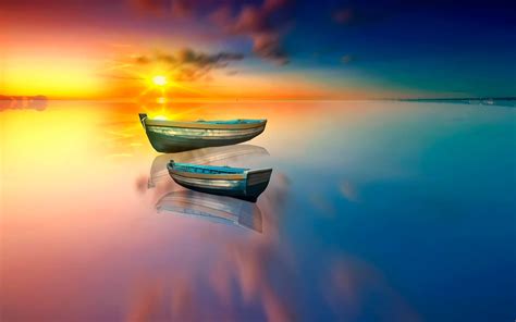 Wallpaper Boat Lake Water Reflection Sun 1920x1200 Hd Picture Image