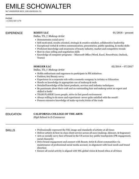 Freelance Makeup Artist Sample Resume