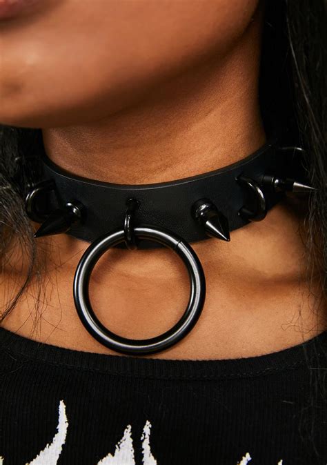 funk plus black o ring spiked choker with loops dolls kill