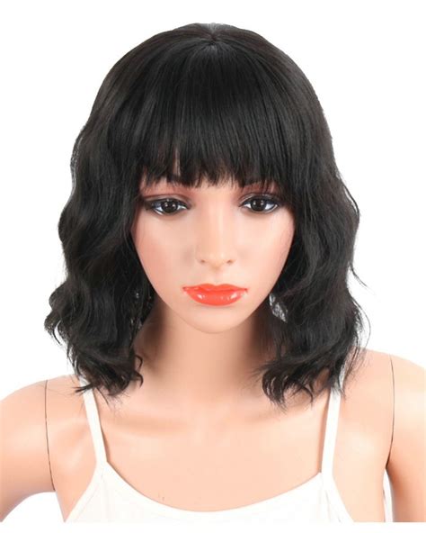 Synthetic Wigs With Bangs For Black Women Short Wavy Womens Hair Wigs