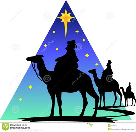Three Wise Men Clip Art Illustration Of The Three Wisemen Following The Star Of Bethlehem To