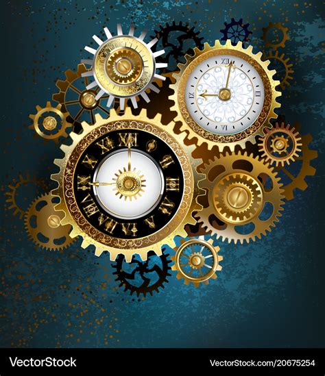 Two Steampunk Clocks With Gears Royalty Free Vector Image