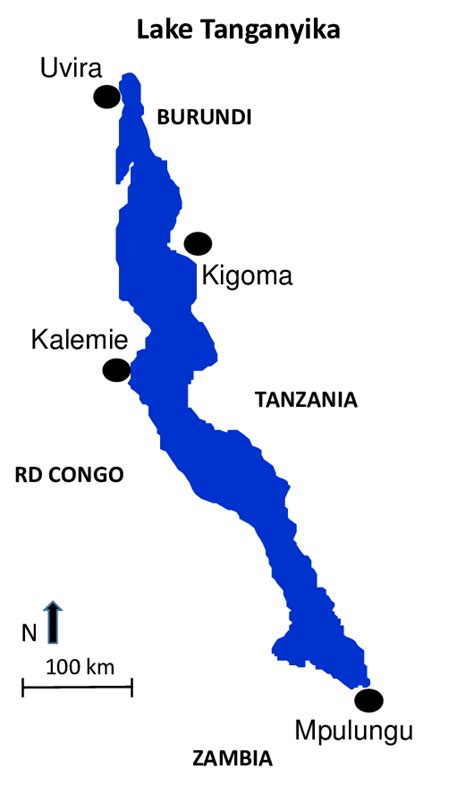 It is also the world's longest freshwater lake. Map of Lake Tanganyika indicating the CHOLTIC monitoring ...