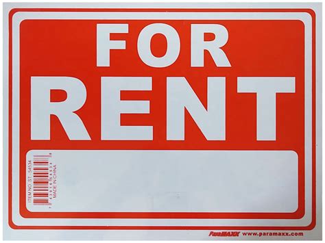 Plastic For Rent Sign 12x9 White Letters W Red Bkgnd