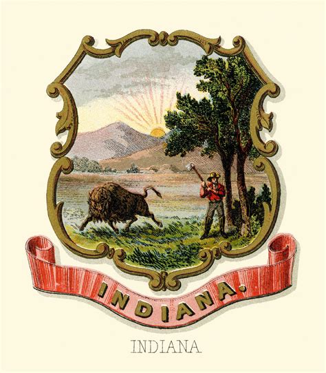 Coat Of Arms Indiana Vintage Travel