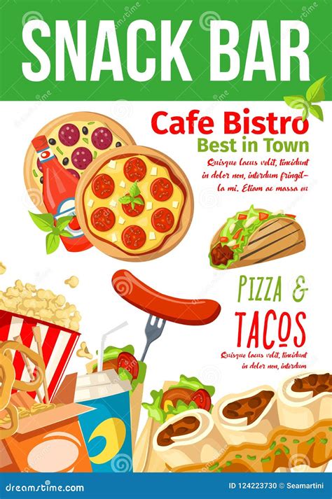Fast Food Snacks Bar And Bistro Menu Stock Vector Illustration Of