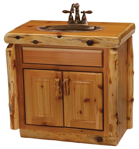 Your rustic styling can continue into your bathroom with custom rustic wood vanity, mirrors, medicine cabinets, or bathroom accessories. Cedar Vanity Without Top, Sink Center, 30" - Rustic ...