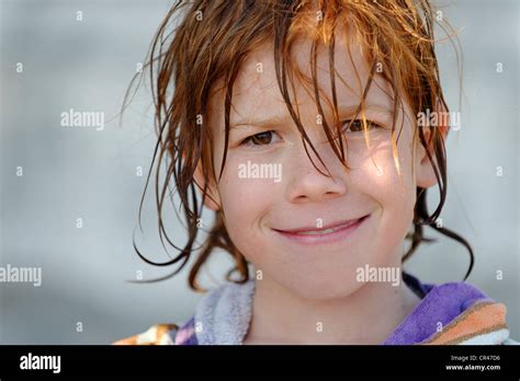 Babe With Wet Hair After Swimming Smiling Stock Photo Alamy
