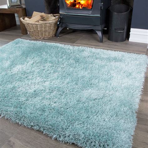 Soft Warm Shaggy Duck Egg Blue Rugs Thick Fluffy Bedroom Cosy Area Mats