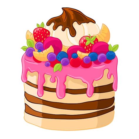 Icono De Dibujos Animados Pastel Dulce Con Fresas Malvaviscos Frutas
