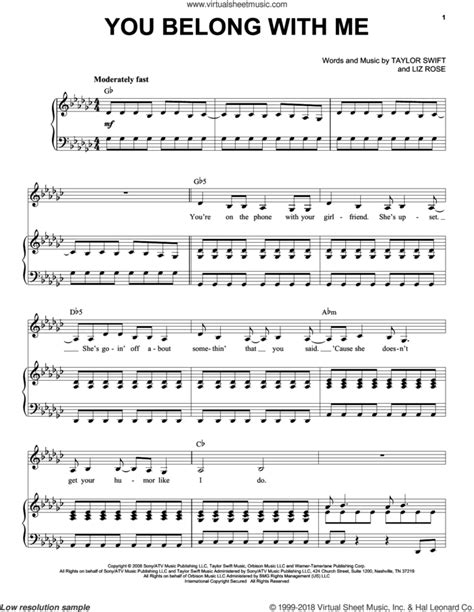 You Belong With Me Sheet Music For Voice And Piano Pdf
