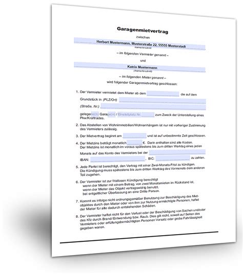 Kostenloser untermietvertrag / zwischenmietvertrag für deutschland. Mietvertrag Muster Garage (kostenloser Download)