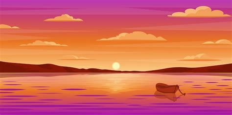 Premium Vector A Beautiful Sunset Background On River
