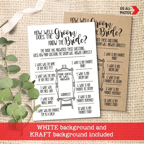 In an elegant rose gold floral theme i created a bridal bingo game, a how well do you know the bride & groom game, and coordinating advice cards and. How Well Does the Groom Know the Bride game printable Wedding | Etsy | Wedding shower games ...