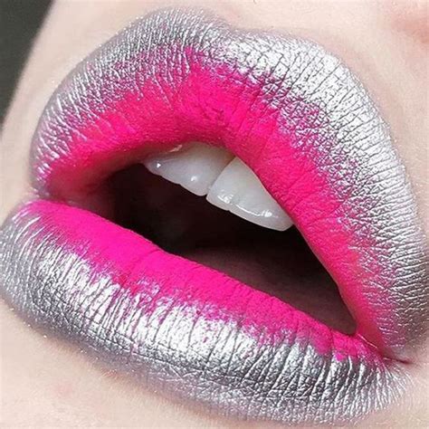 Silver Pink Neon Lip Lip Art Pink Lips Makeup Lipstick Art