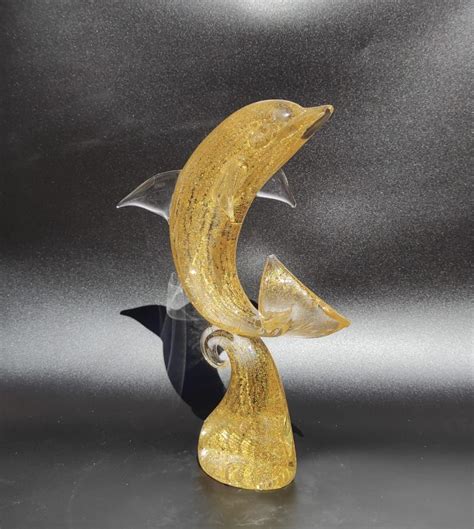 24k Gold And Murano Glass Dolphin Figurine By Andrea Tagliapietra 1960s