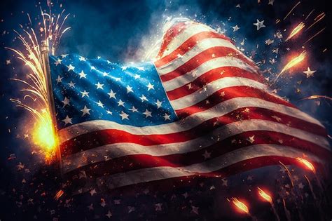 Premium AI Image Illustration Of Flag Usa On Fireworks Background In Clouds For Independence