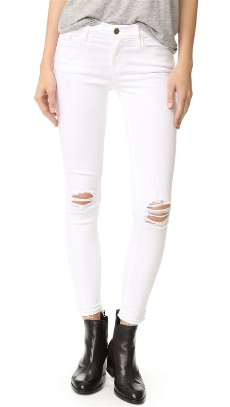 White Denim Super Skinny Ripped Jeans White Distressed Jeans