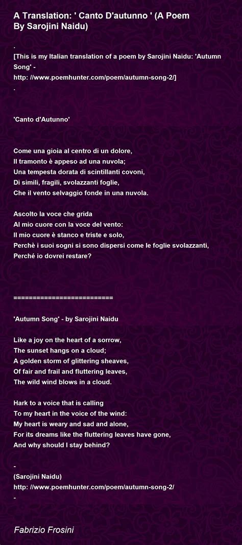 A Translation Canto Dautunno A Poem By Sarojini Naidu Poem By