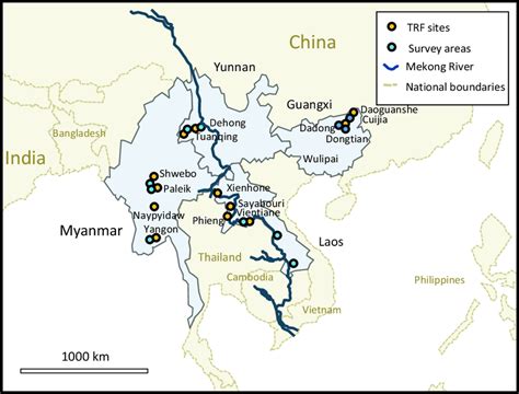 Map Of South East Asia Indicating The Mekong River And The Locations Of