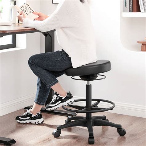 SONGMICS Office Stool Chair Rolling Standing Stool Ergonomic Wobble Stool With Adjustable