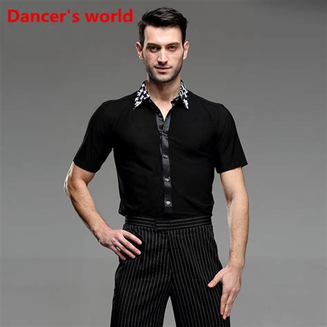 short sleeves v collar tie mens latin shirts dance top ballroom latin dance costumes stage