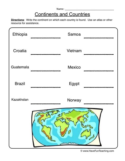 Continents Worksheet Countries Have Fun Teaching Social Studies