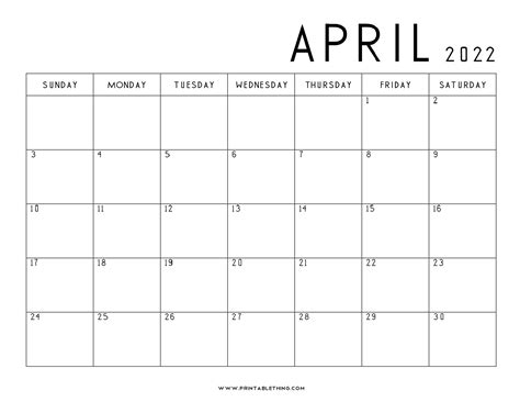 20 April 2022 Calendar Printable Pdf Us Holidays Blank Free