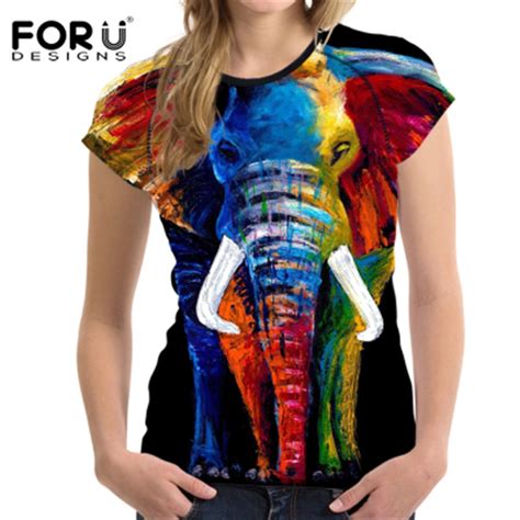 forudesigns women t shirts 3d elephant printed short sleeve shirts female harajuku brand