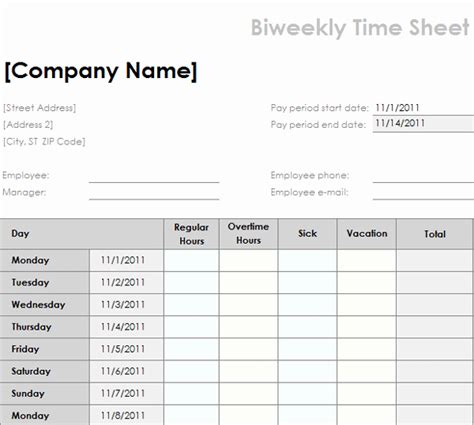 50 Bi Monthly Timesheet Template Excel