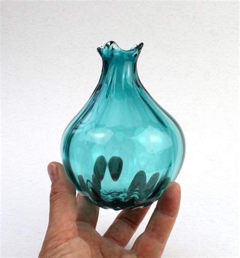 Hand Blown Glass vase Teal Green Small Flower Vase Spring | Etsy