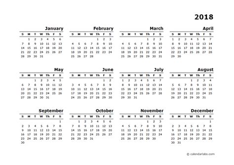 2018 Yearly Calendar Blank Minimal Design Free Printable Templates