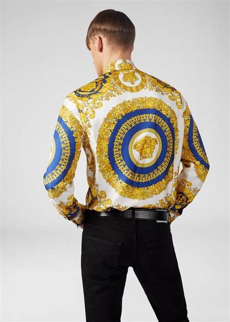 Versace Gold Barocco Print Silk Shirt For Men Online Store Eu