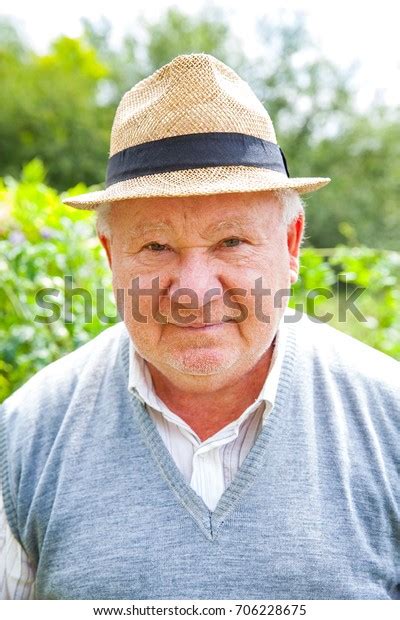 Portrait Happy Caucasian Old Man Smiling Stock Photo 706228675