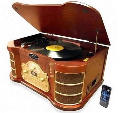 Retro Stereo Turntable Wood Cd Recorder Cassette Record