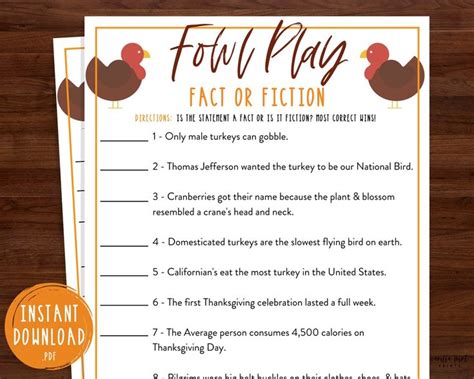 Some of the random trivia questions contain different fun facts. Thanksgiving Trivia Game Fowl Play Turkey Trivia | Etsy in ...